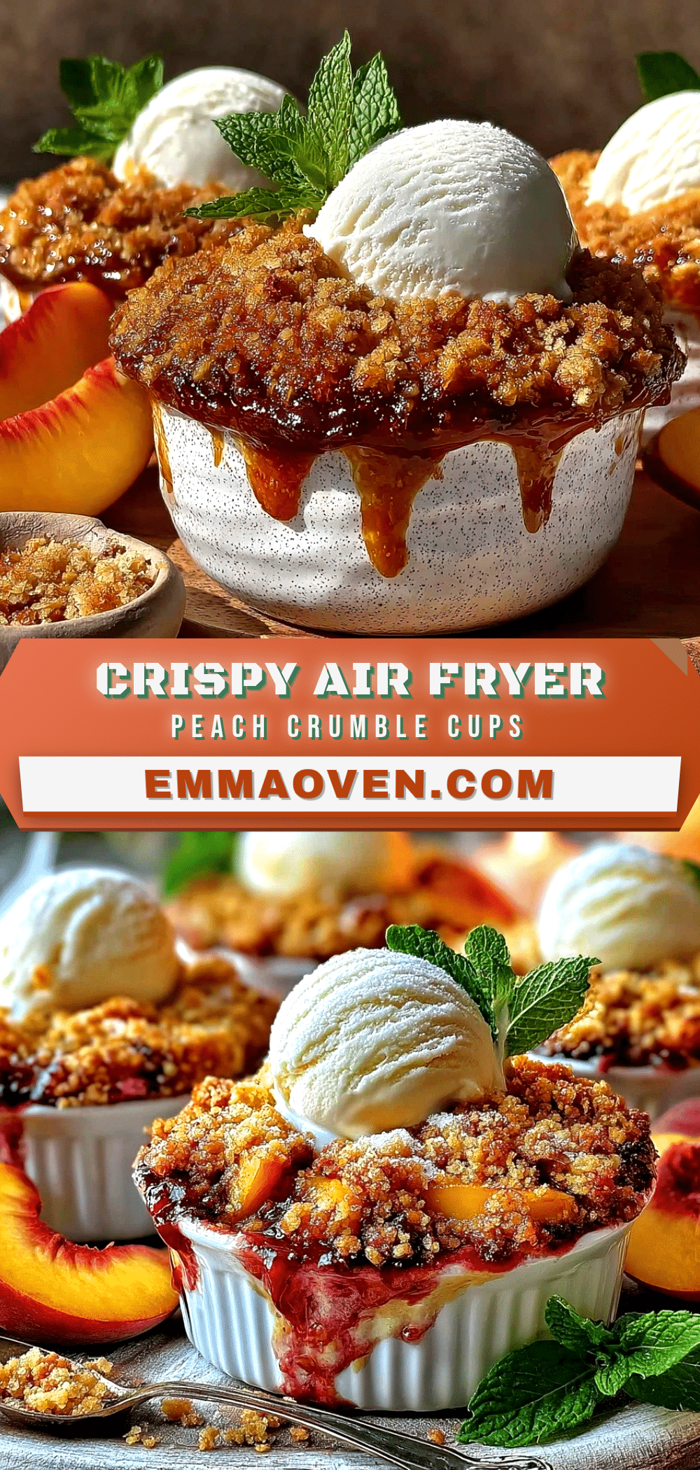 crispy air fryer peach crumble cups recipe