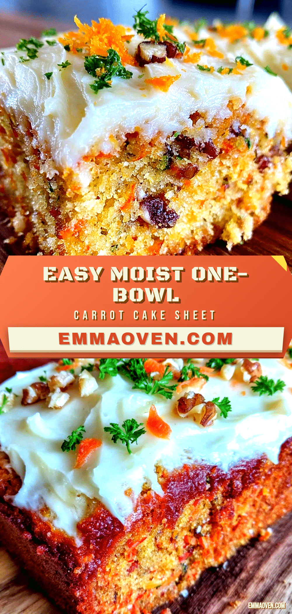 easy moist one-bowl carrot cake sheet cake recipe