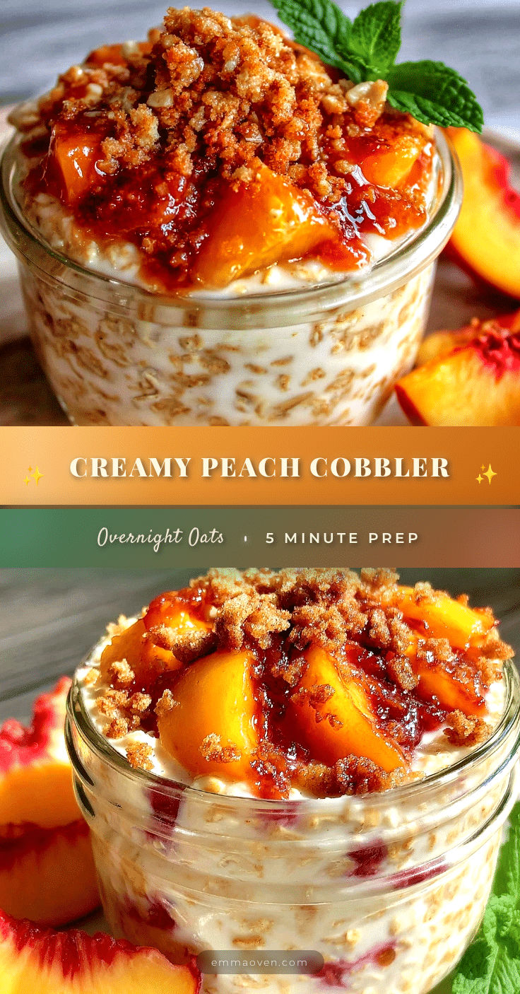 creamy peach cobbler overnight oats recipe