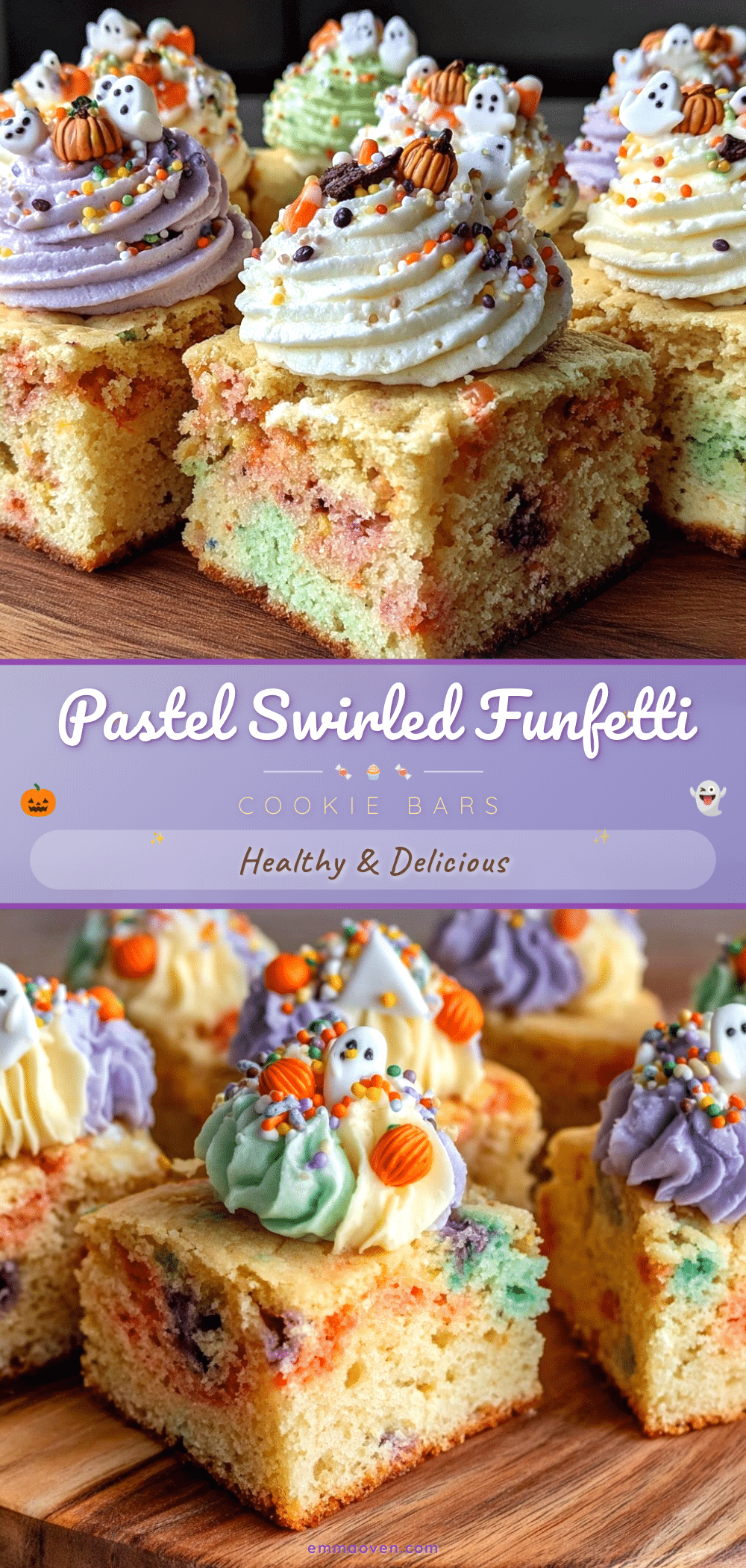 pastel Halloween swirled funfetti cookie bars recipe