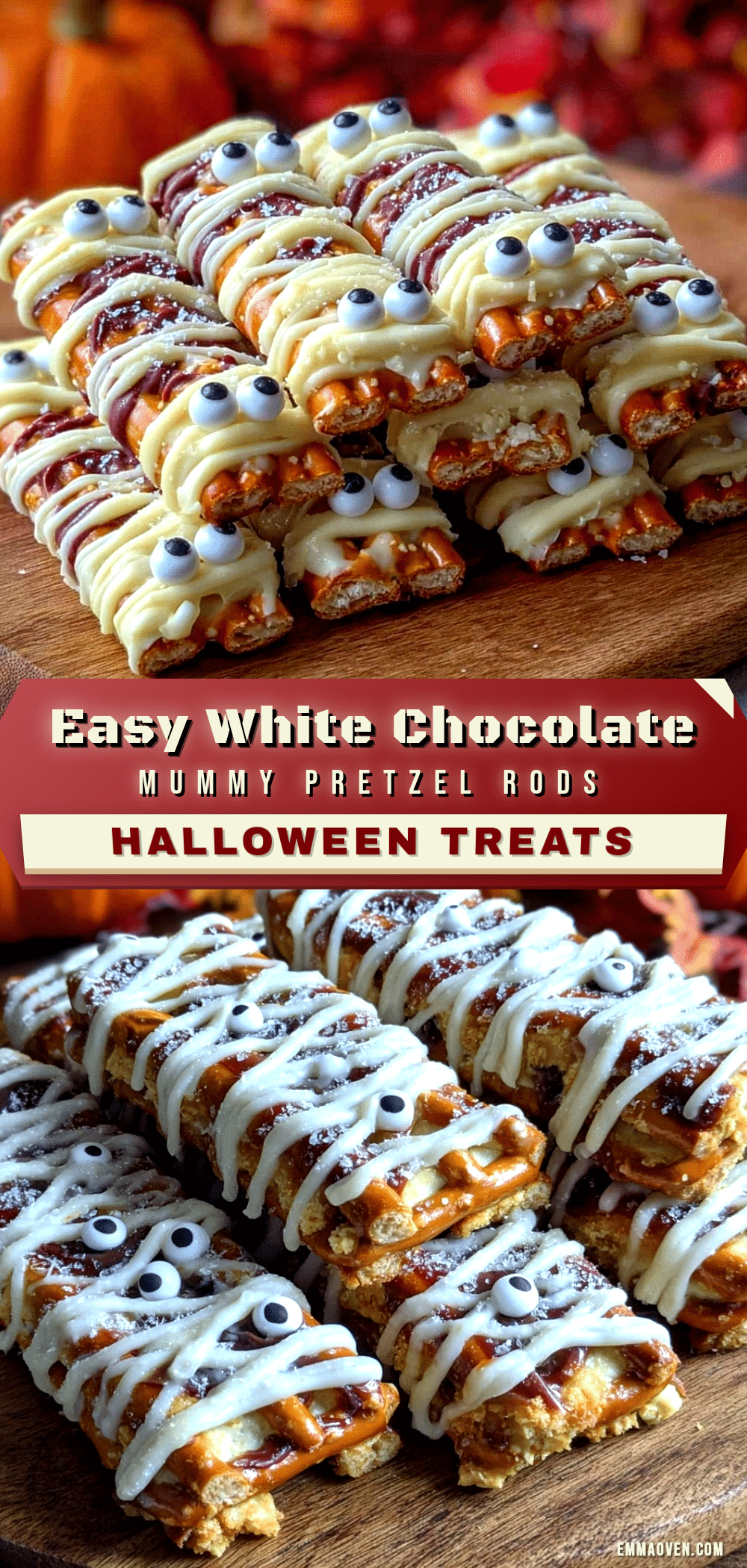 white chocolate mummy pretzel rods recipe