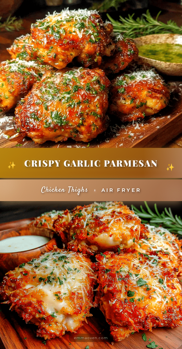 crispy garlic parmesan chicken thighs air fryer recipe